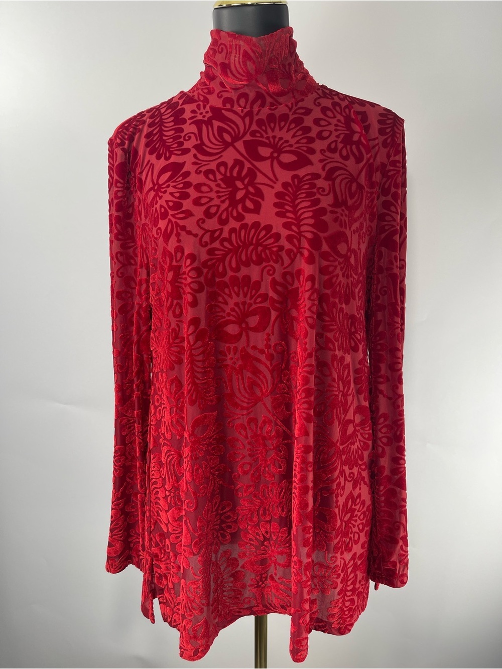 Soft Surroundings Red Walden Velvet Burnout Devore Turtleneck Blouse
Large